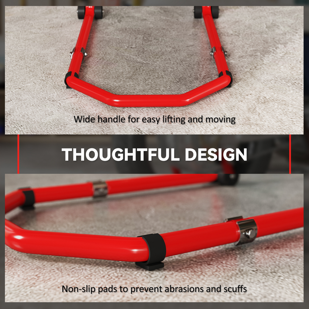 Motorcycle Paddock Stand - Front & Rear - 390kg Capacity - Adjustable Adapters - Red