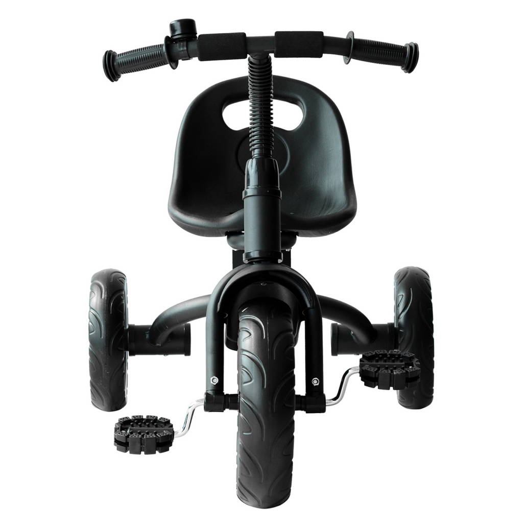 Black FunZone toddler tricycle with 3 wheels and adjustable seat, designed for ages 18 months and older.