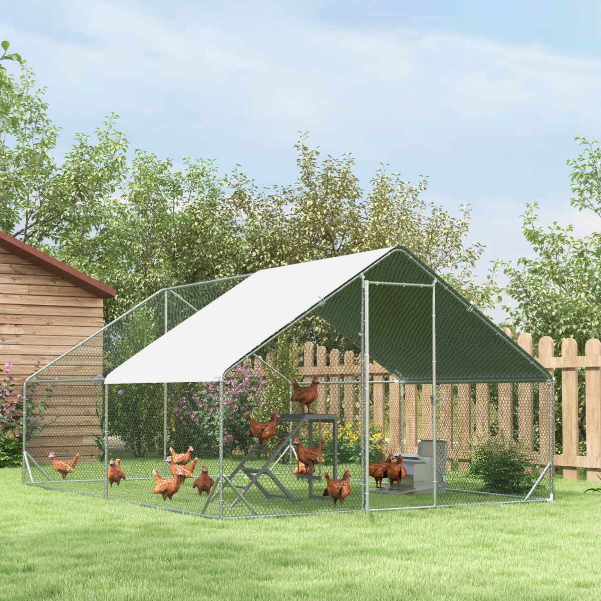 PawHut Chicken Coop Toy with Swing, Ladder, Platform for 2 Chickens, Hens, Grey