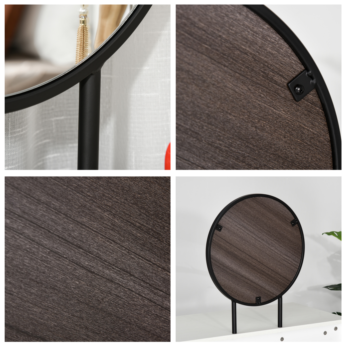 Dressing Table Vanity Set with Round Mirror & Cushioned Stool - White