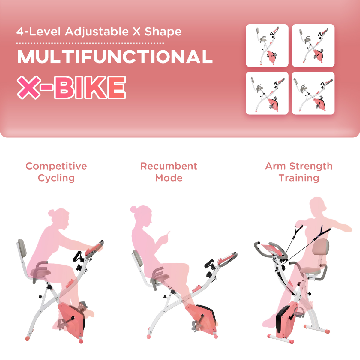 Pink 2-in-1 upright exercise bike by ActiveGear with 8-level adjustable resistance and pulse sensor.