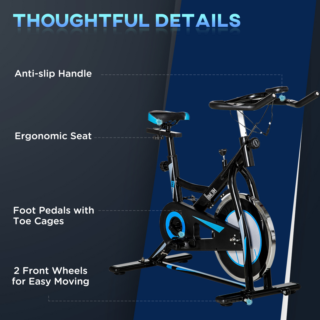 HOMCOM 8kg flywheel stationary exercise bike for indoor cycling cardio workout with adjustable seat and handlebars.