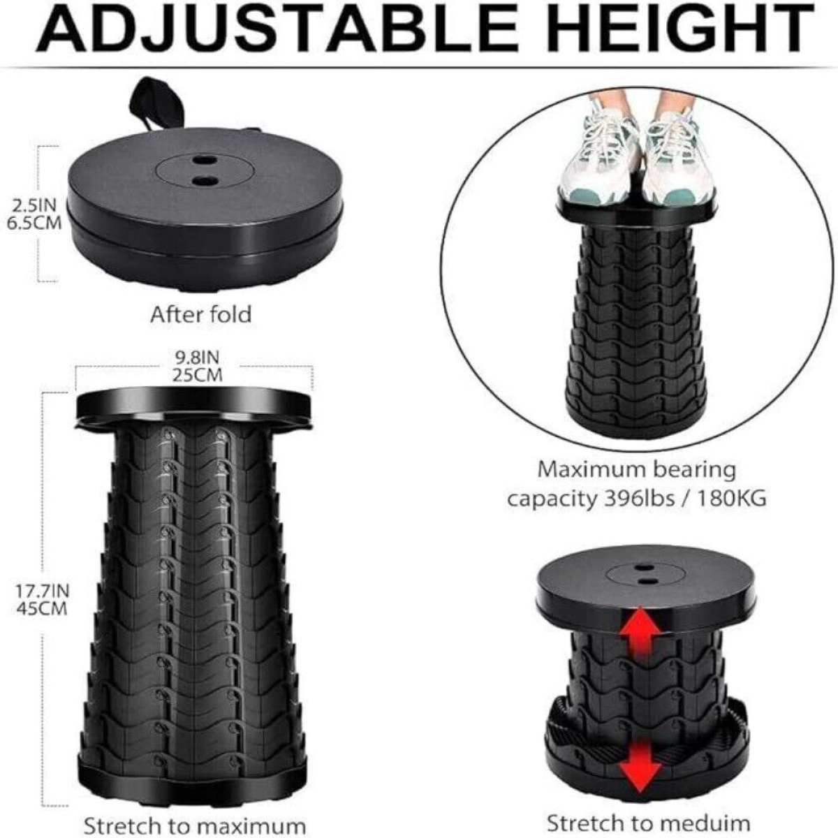 Folding Stool Portable Telescoping Seat Retractable Camping Adjustable UK