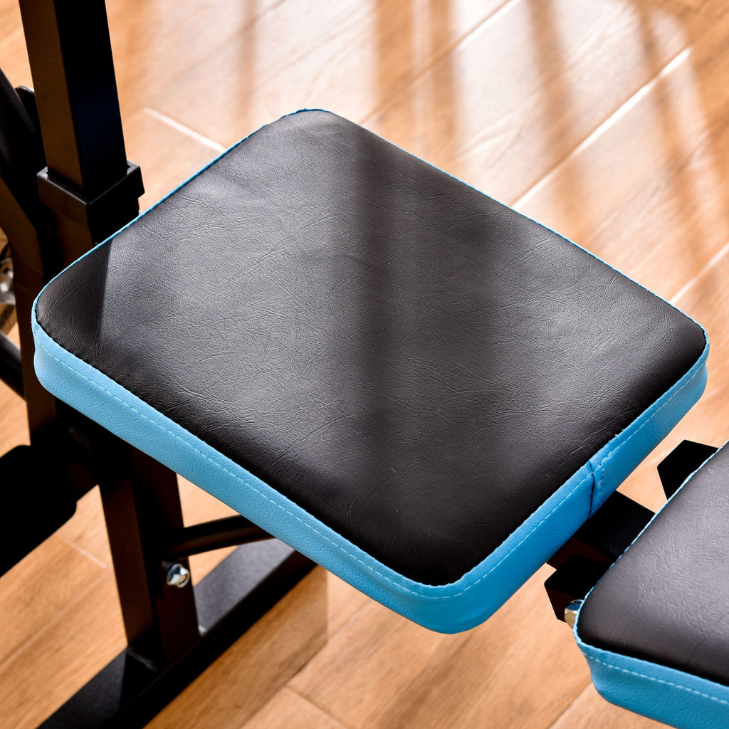 Adjustable Weight Bench with Leg Developer and Barbell Rack for home gym, featuring a sturdy design by ActiveGear.
