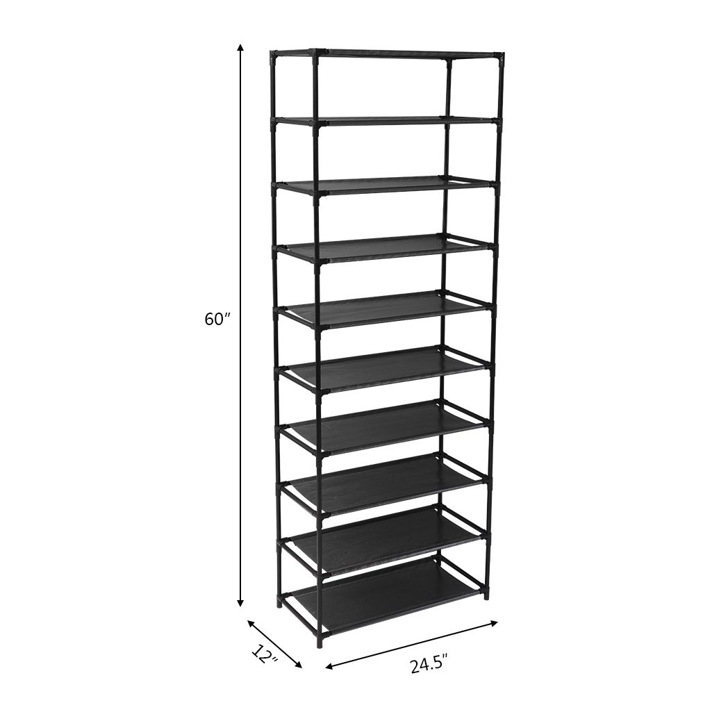 10 Tier Stackable Shoe Rack - Stainless Steel Frame Holds 50 Pairs