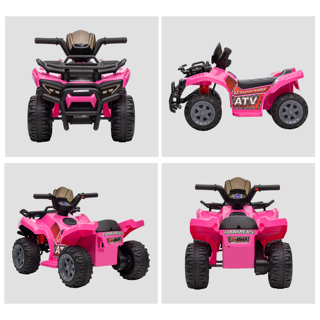 Pink Kids Ride-on Four Wheeler ATV Car with music, designed for ages 18-36 months, by FunZone.
