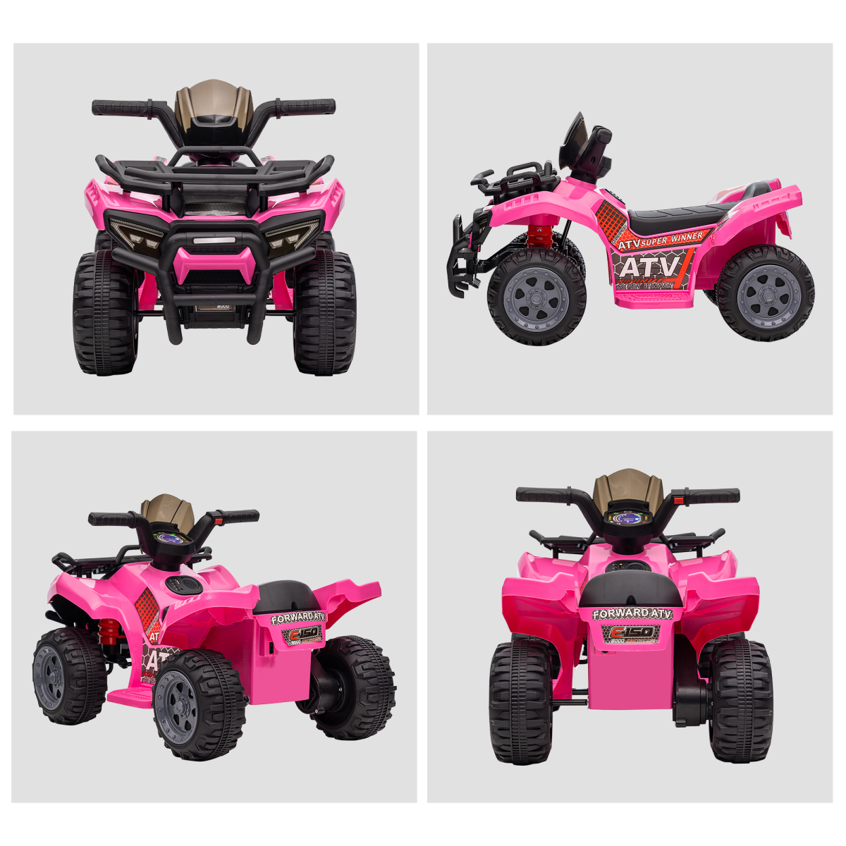 Pink Kids Ride-on Four Wheeler ATV Car with music, designed for ages 18-36 months, by FunZone.