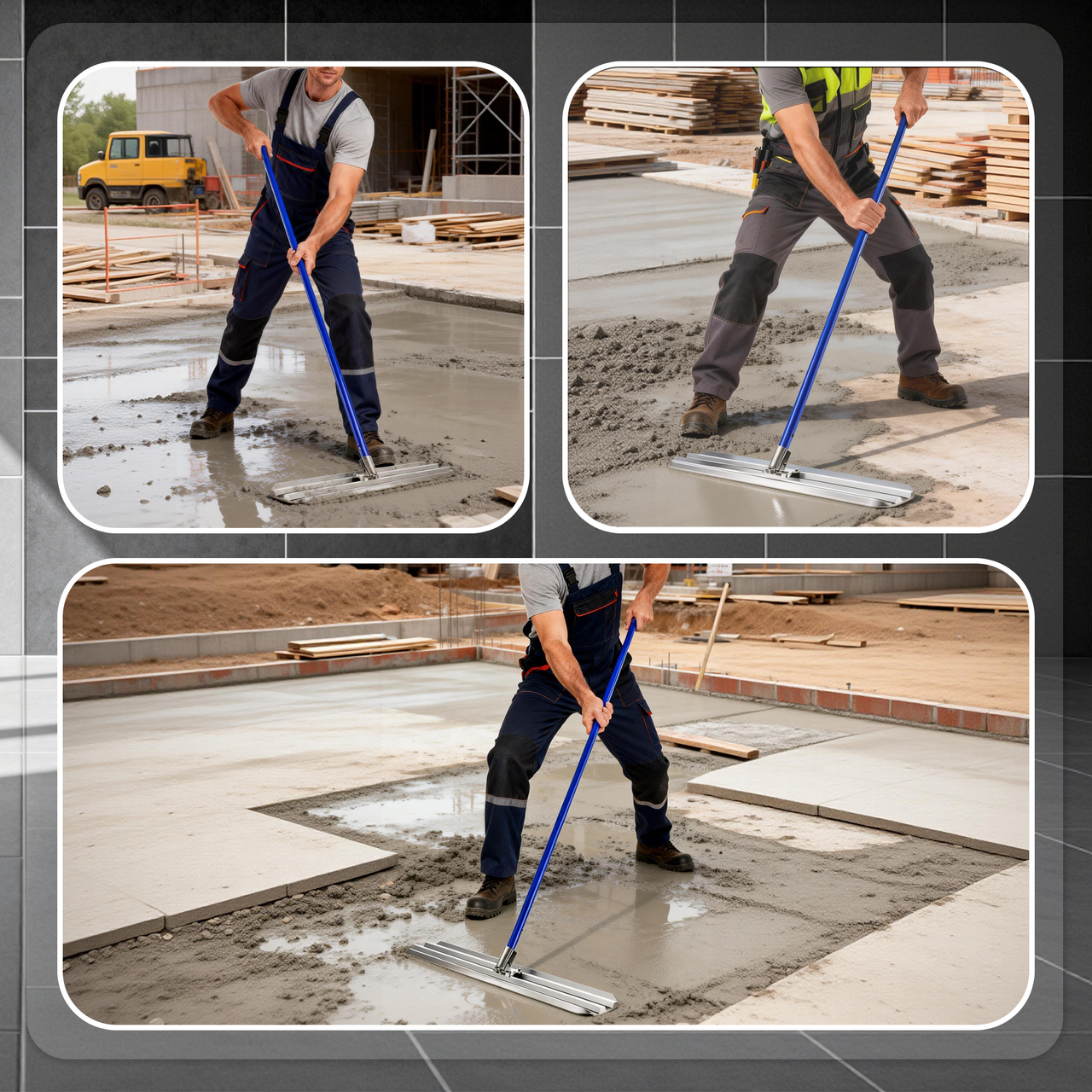 48’’×8’’ Concrete Bull Float with Trowel, Aluminium Alloy Concrete Finishing Tool, Adjustable Bracket & 4 Float Handles, Professional Concrete Smoothing Tool for Construction Flooring