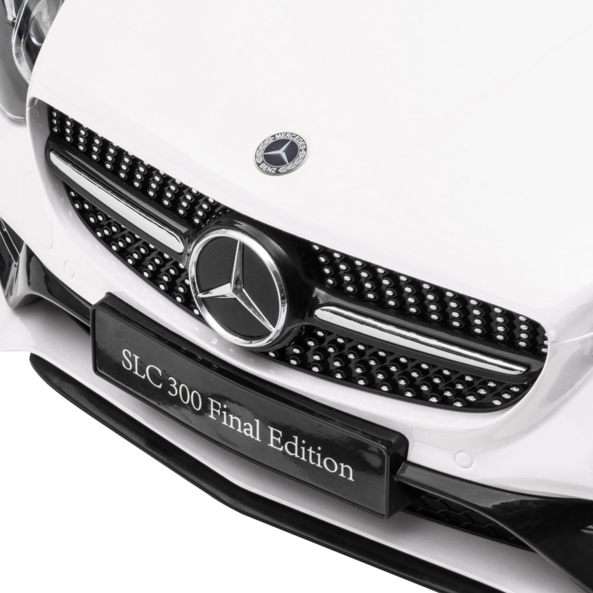 White HOMCOM Benz 12V kids electric ride-on car with remote control and music features, parked on a driveway.