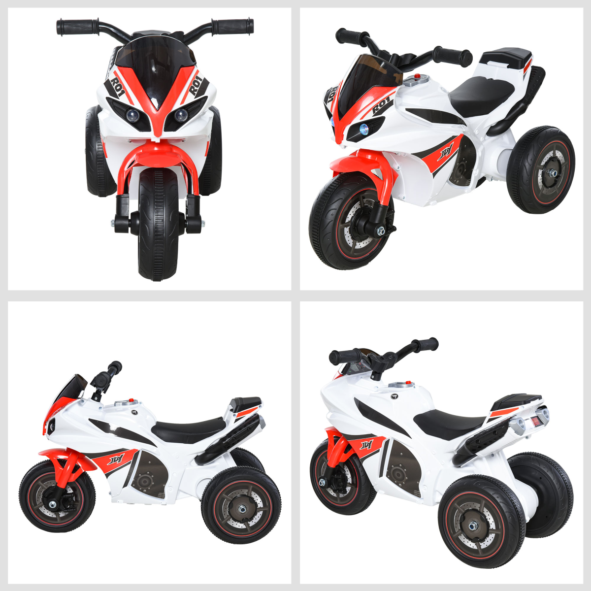 Kids ride-on police bike featuring a 3-wheel design, music, and lights for ages 18-36 months, by FunZone.