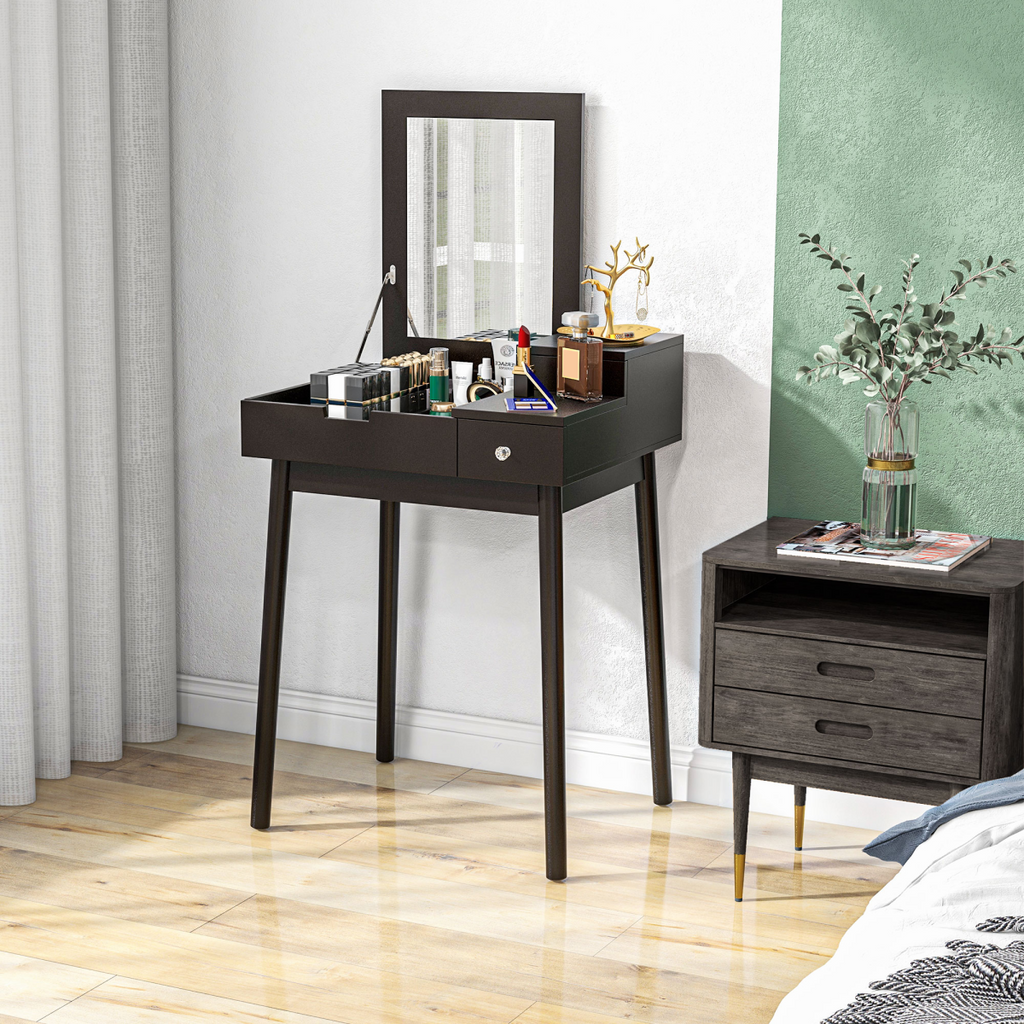 Black Dressing Table with Flip-Up Mirror & 2 Drawers - Space-Saving Vanity