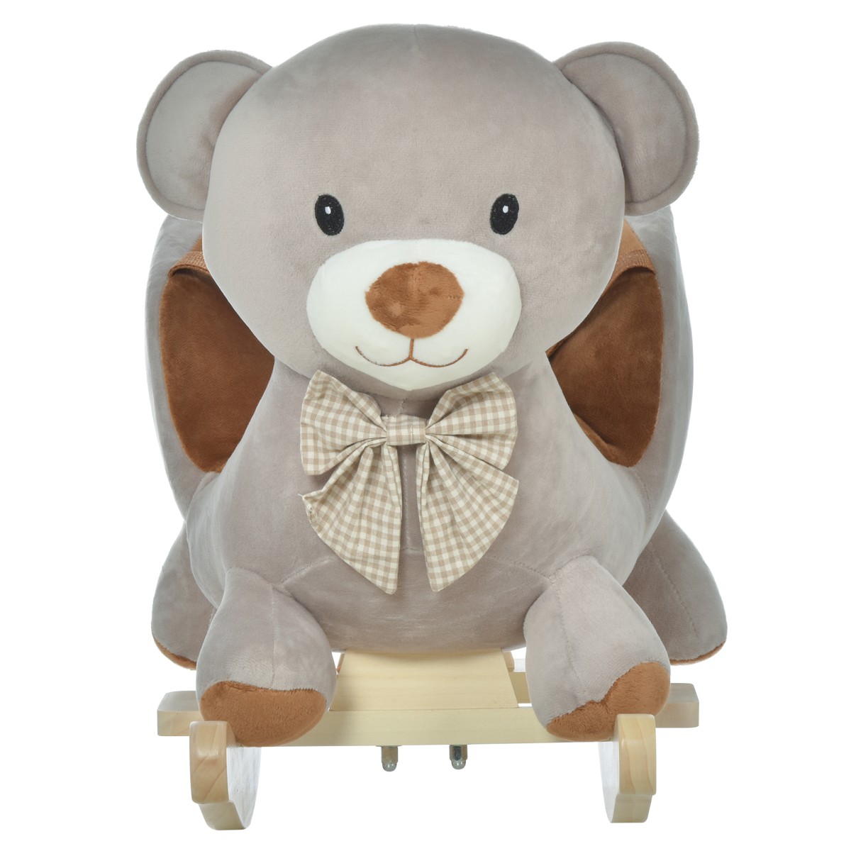 Kids rocking bear plush ride-on toy with sound button and seat belt for ages 18-36 months by FunZone.