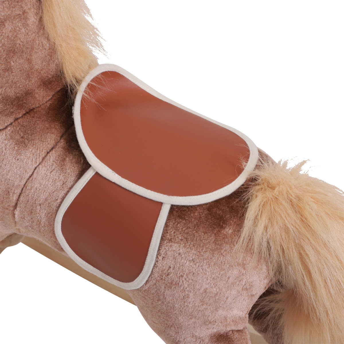 Kids wooden rocking horse by FunZone, featuring plush seating and a classic design for toddlers' playtime.