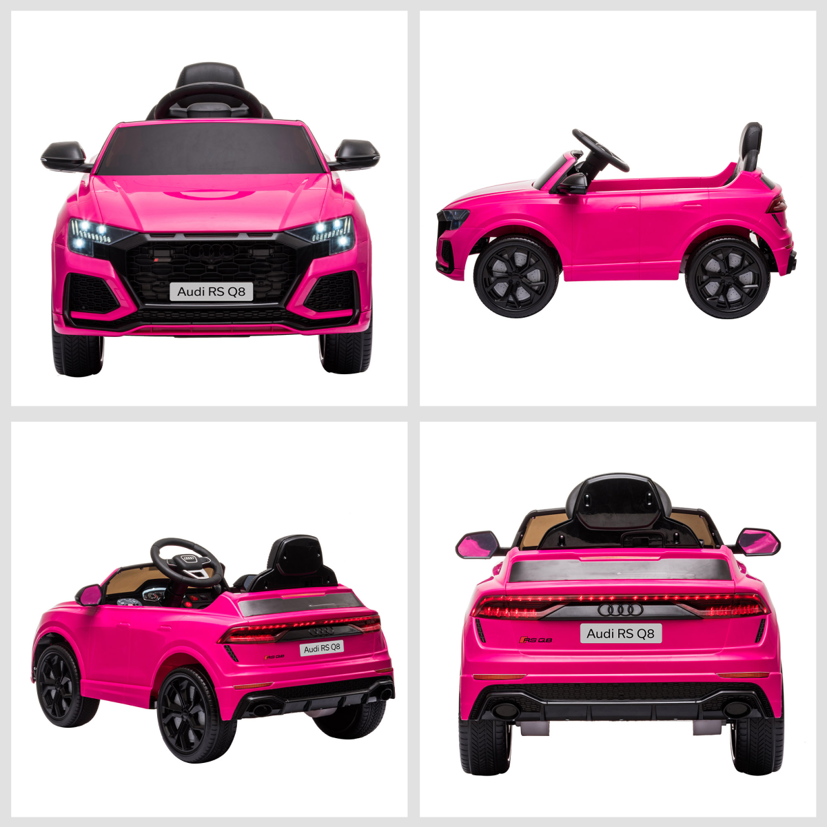 Pink Audi RS Q8 6V electric ride-on car for kids ages 3-5 with remote control, featuring sleek design and realistic details.