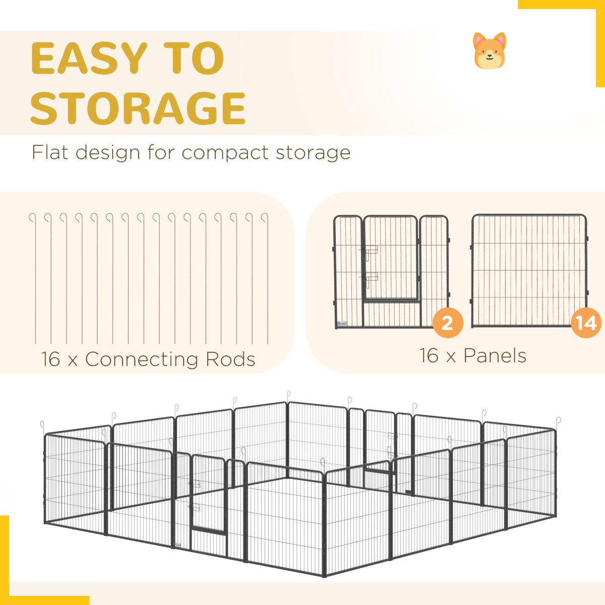 16 Panels Heavy Duty Puppy Play Pen for Small, Medium Dogs 80Hcm