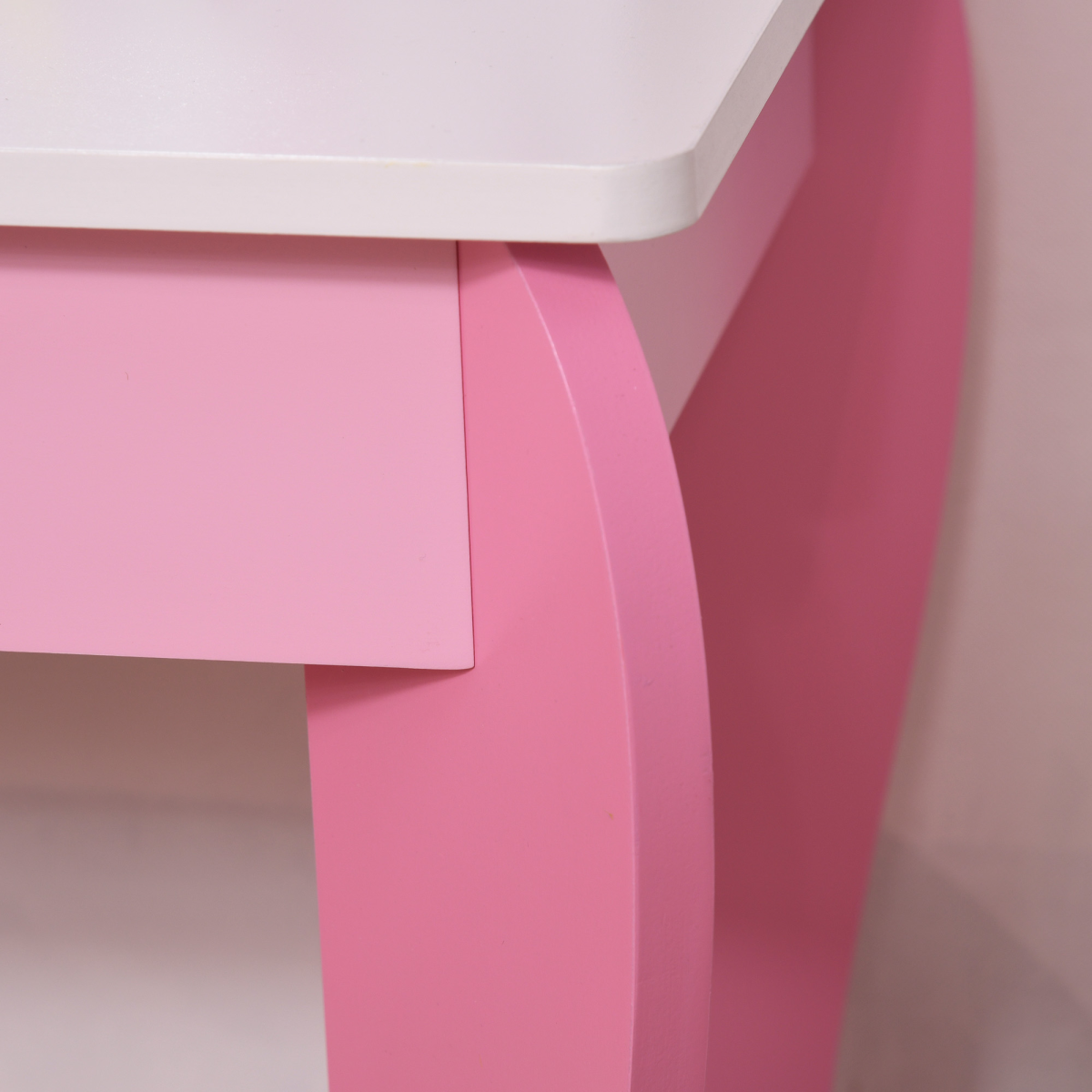 Kids dressing table vanity set by HOMCOM featuring a unicorn design, mirror, and stool for imaginative play.