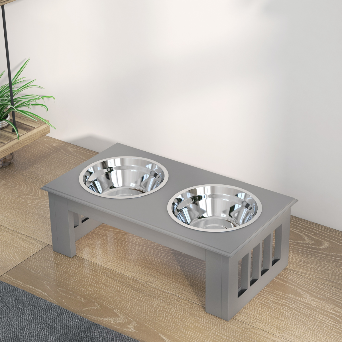 PawHut Raised Dog Bowls Pet Feeder Raised Elevated Stainless Steel Food Grey