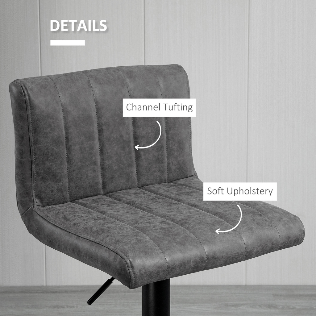 HOMCOM Barstools Set of 2 Adjustable Height Bar Chairs with Footrest, Grey