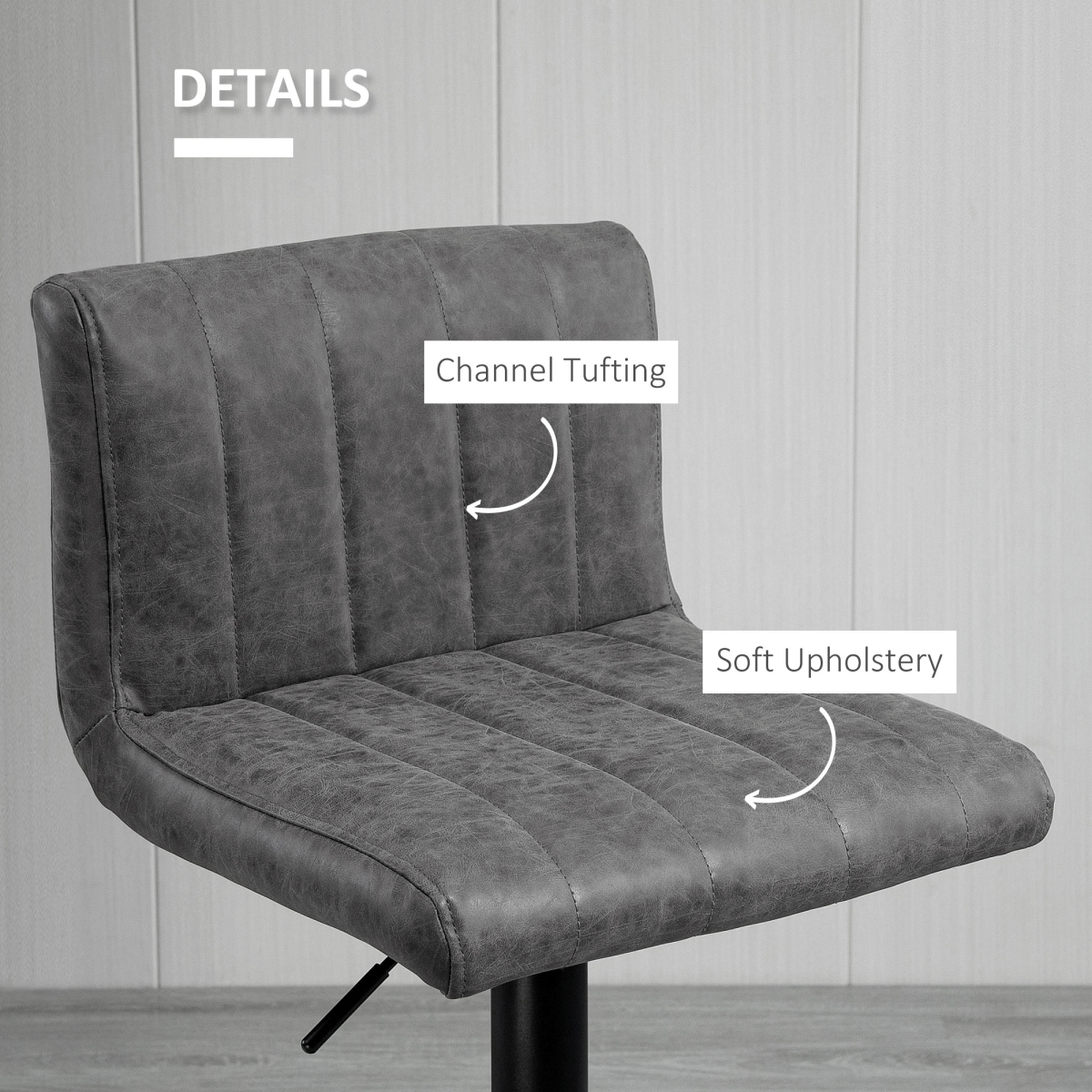 HOMCOM Barstools Set of 2 Adjustable Height Bar Chairs with Footrest, Grey