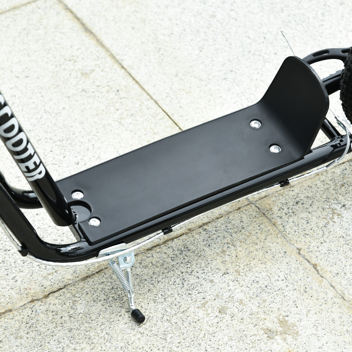 Kids kick scooter with adjustable handlebar, inflatable wheels, and black design, suitable for ages 5 and up.