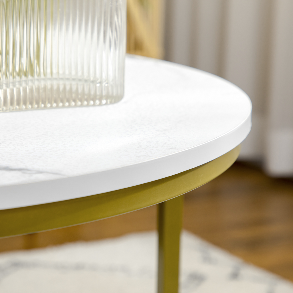 Set of 2 round nesting coffee tables with metal frame and marble effect by HOMCOM, showcasing elegant design and versatility.