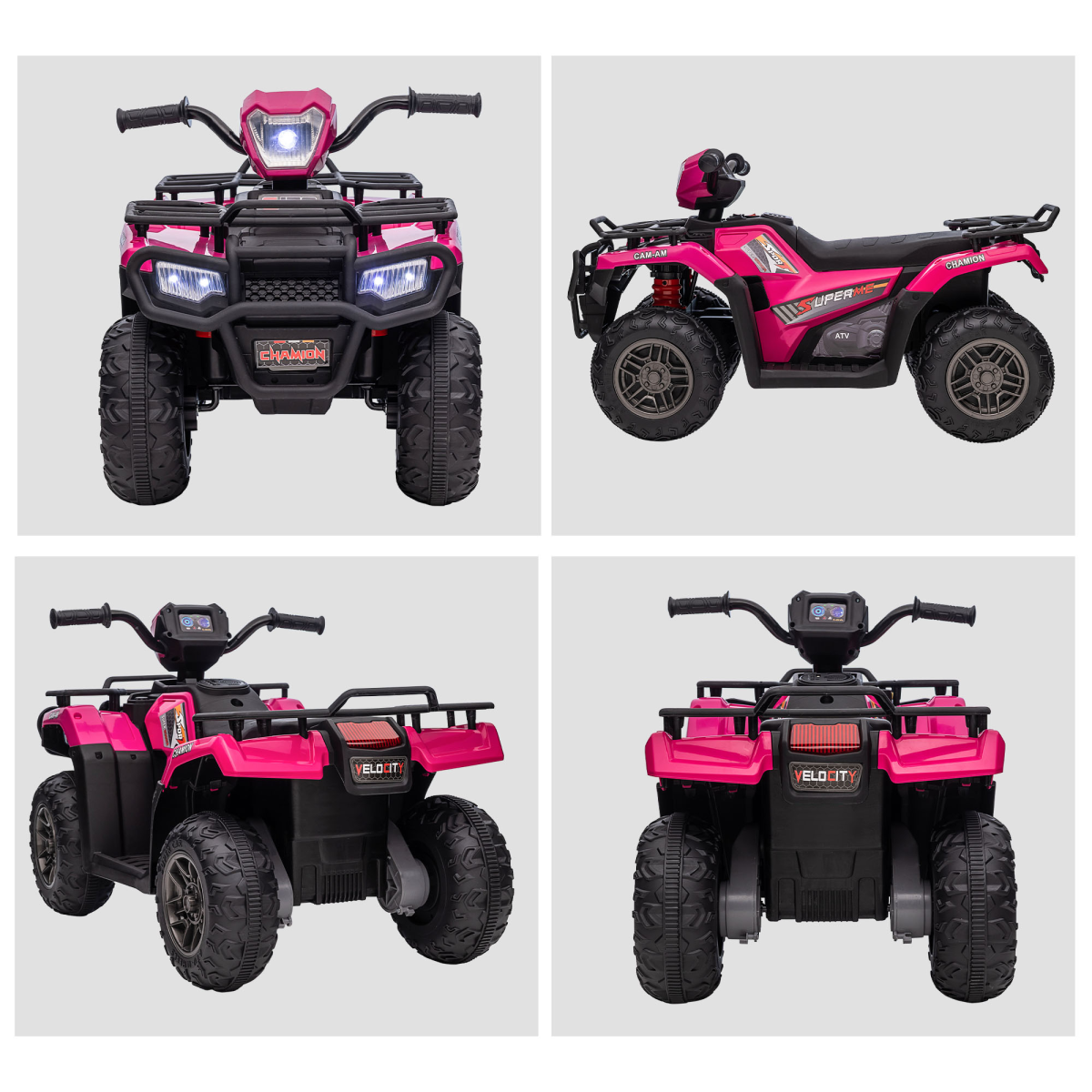 Pink 12V Electric Quad Bike for kids by HOMCOM, featuring LED headlights and music, suitable for ages 3-5.