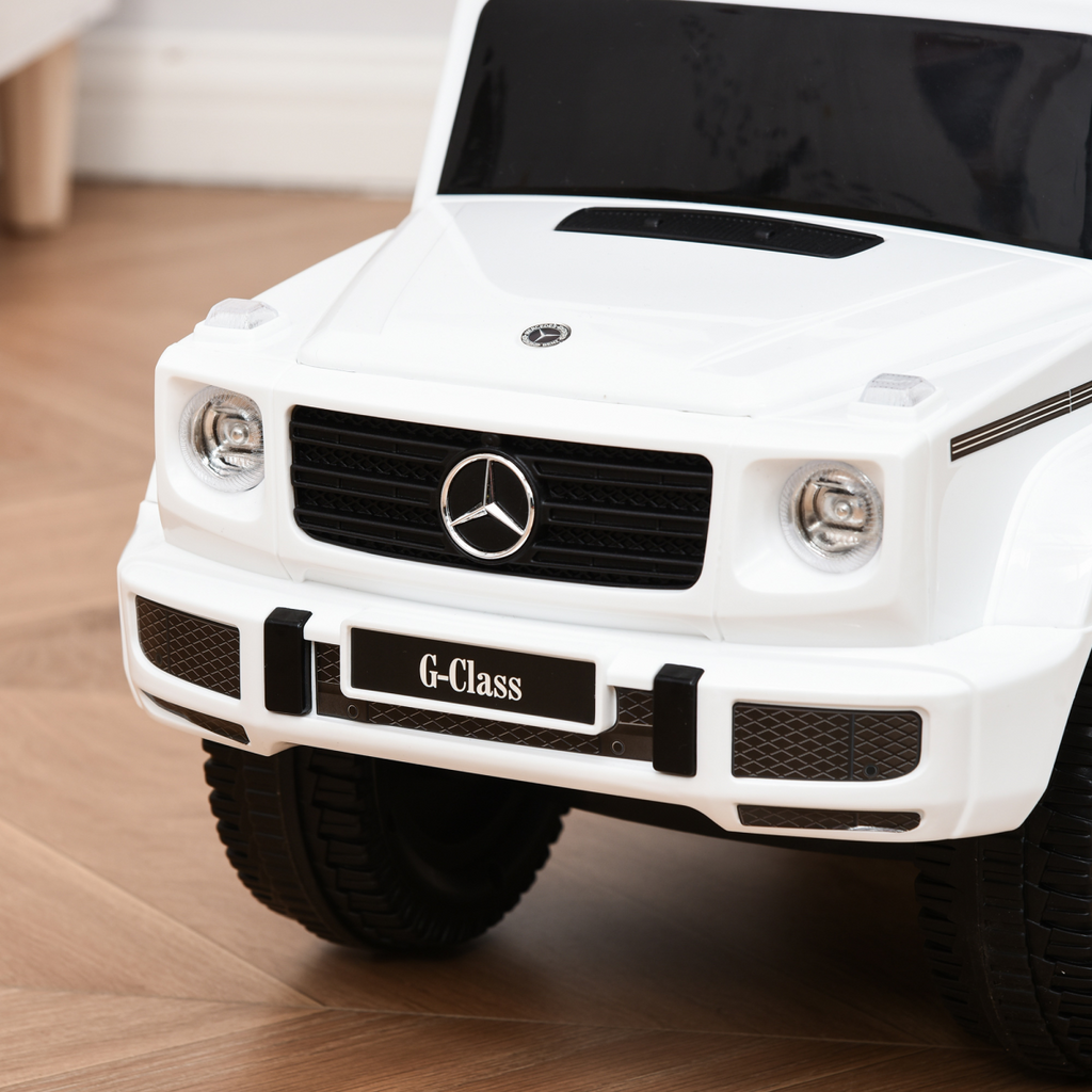 Licensed Mercedes Benz G350 ride-on push car in white with sun canopy, designed for toddlers ages 12-36 months.