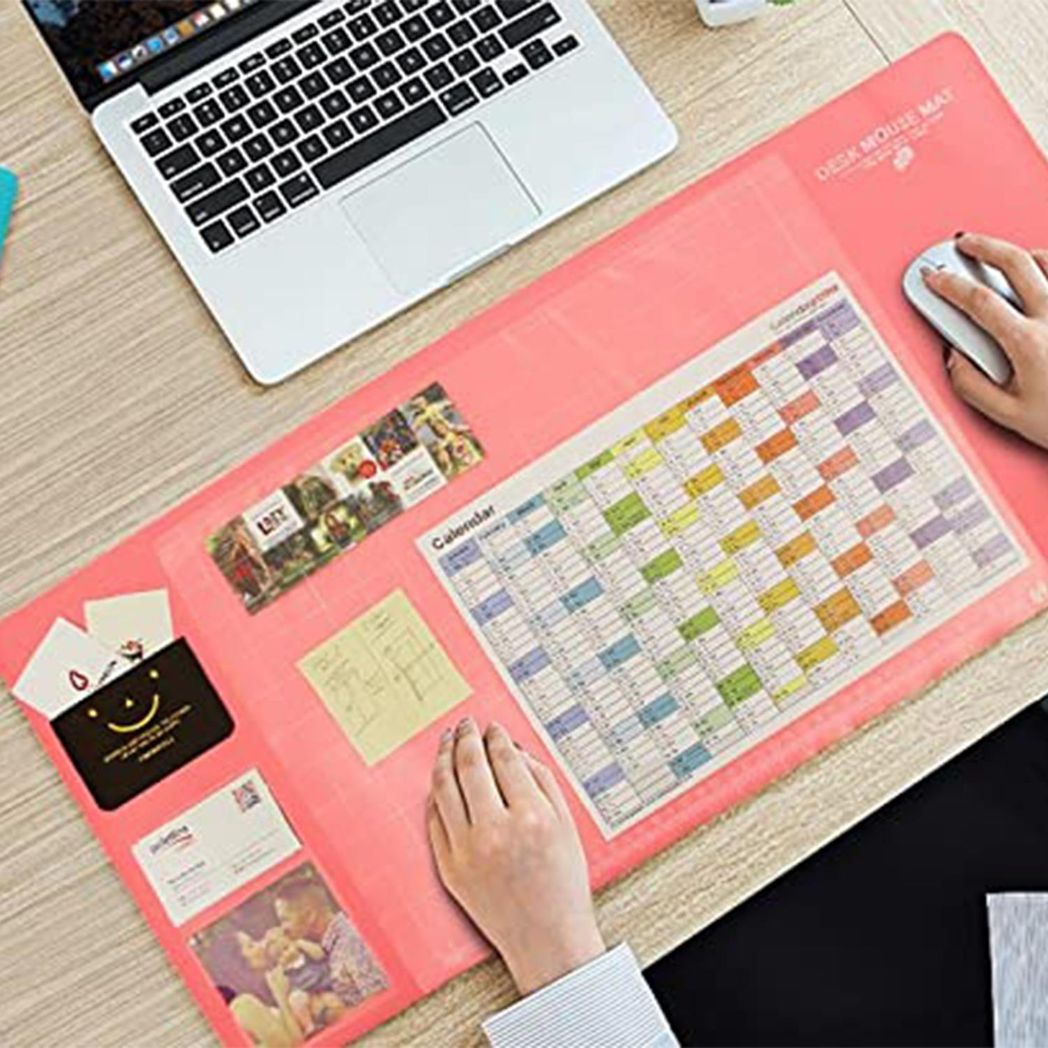 Pink multifunctional eco-friendly office desk mouse mat by Aquarius, made of PVC+DS material, featuring a sleek design.