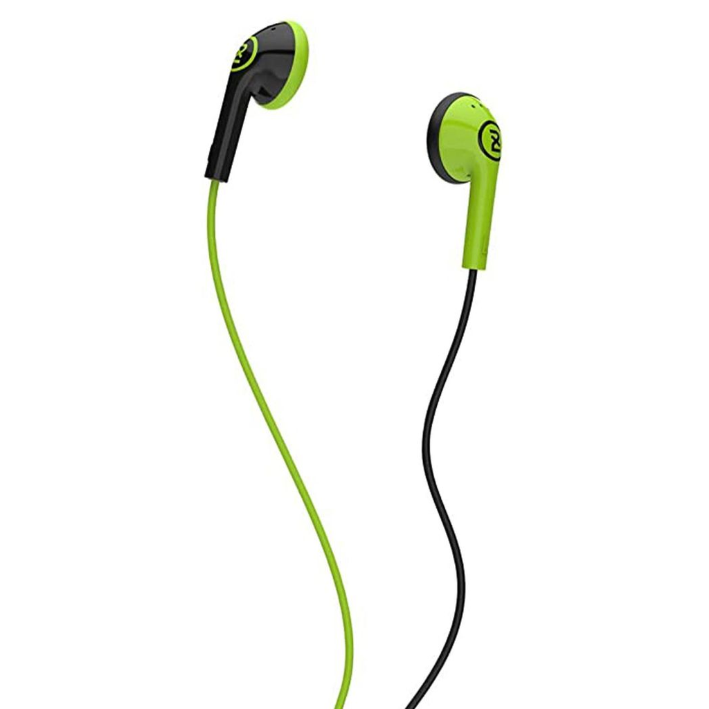 Green Offset 3.5mm jack in-ear headphones by TechHub with hands-free feature, showcasing sleek design and comfortable fit.