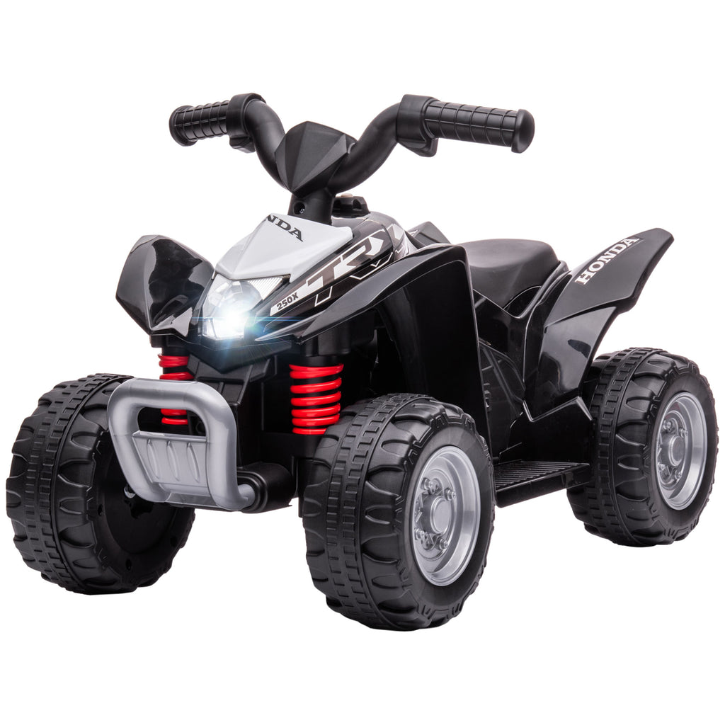 Black Honda licensed kids electric quad bike by HOMCOM, designed for ages 1.5-3 years, showcasing its fun ATV design.
