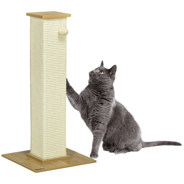 80cm Sisal Rope Scratching Post with Toy Ball - White - For Cats Under 5kg - AKGOmniShop