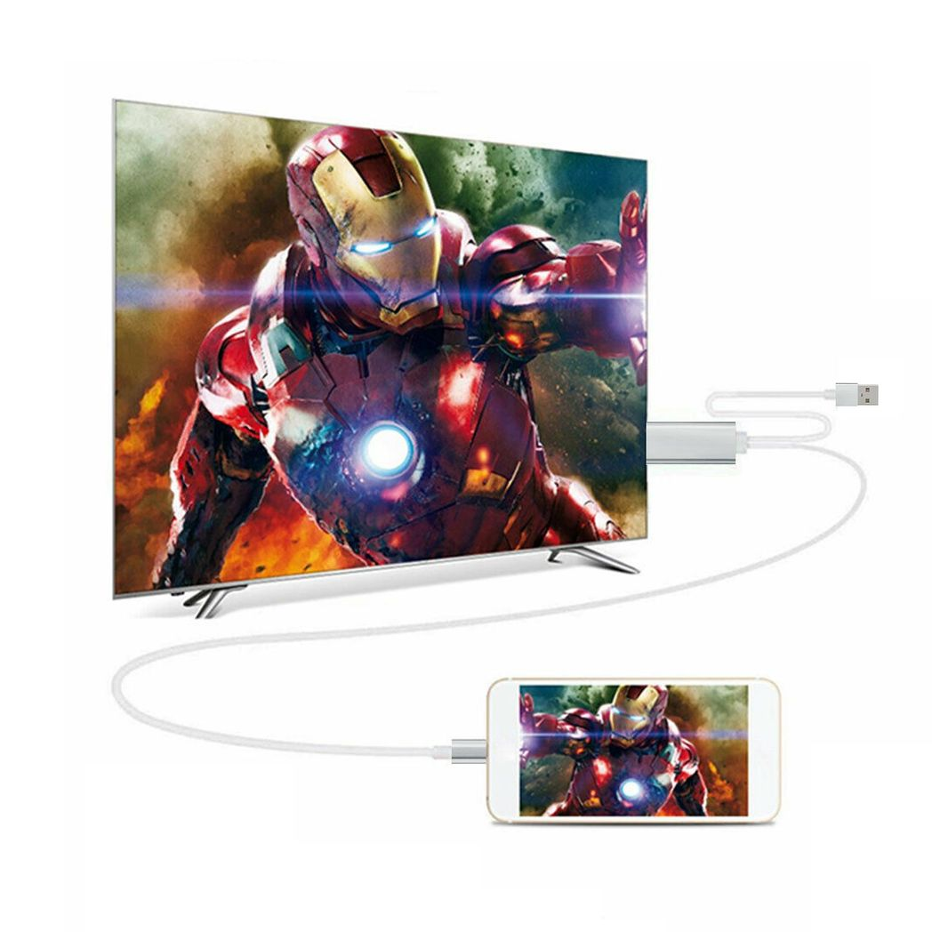 Full HD HDMI connector cable by Aquarius in silver, designed for screen mirroring with phone and tablet devices.