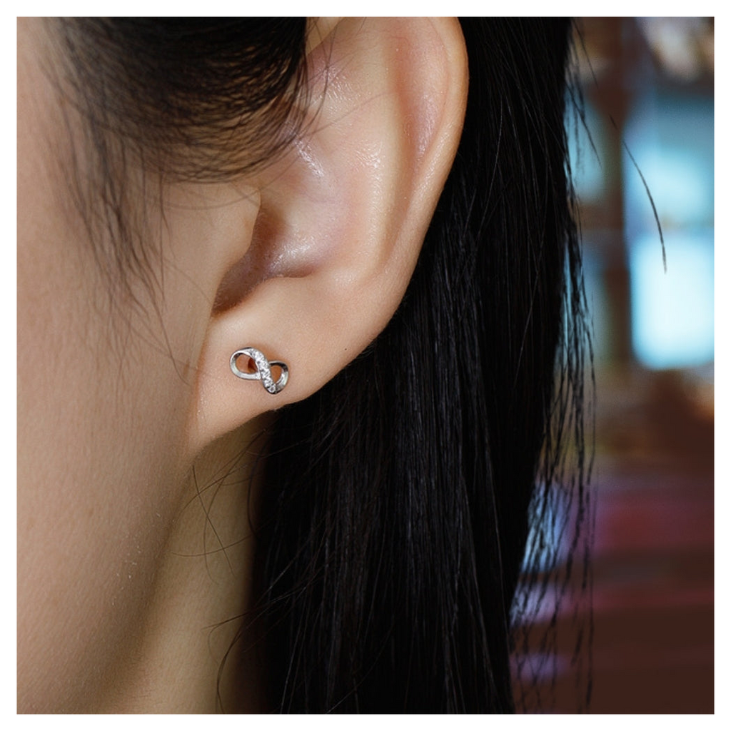 Infinity Stud Earrings - Diamante Sterling Silver - 4×8mm