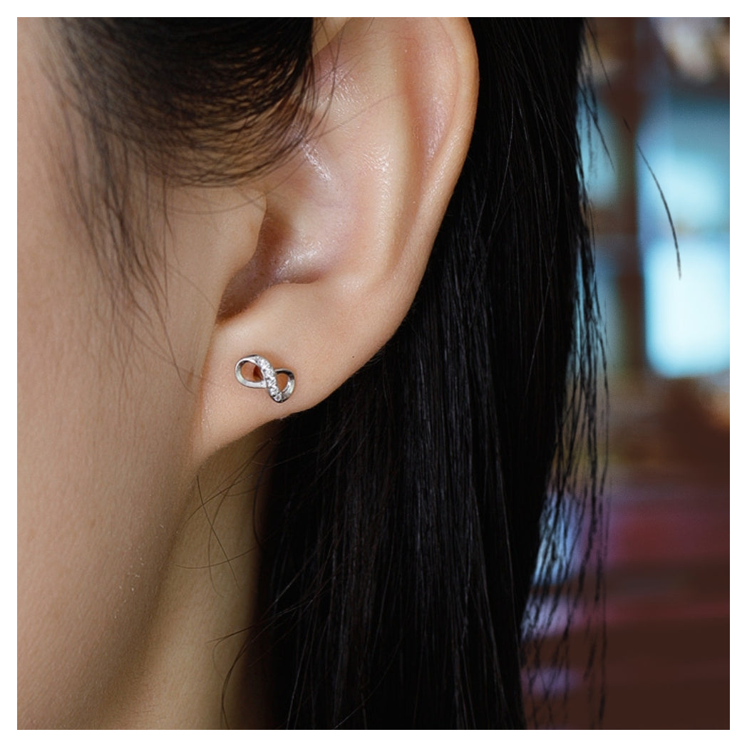 Infinity Stud Earrings - Diamante Sterling Silver - 4×8mm