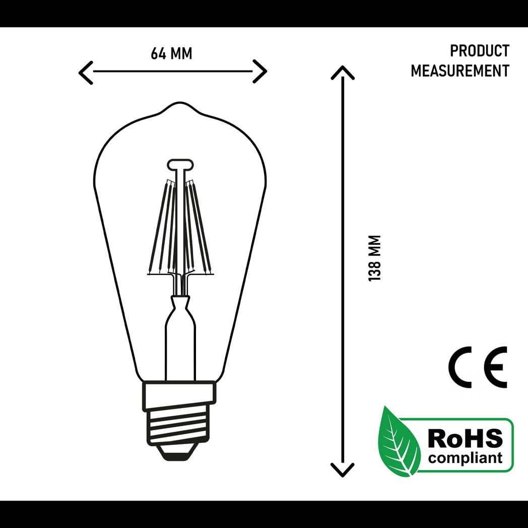 LED Edison bulbs in vintage amber ST64 design, E27 dimmable, 2700K, packaged in a 2 pack by Ledsone.