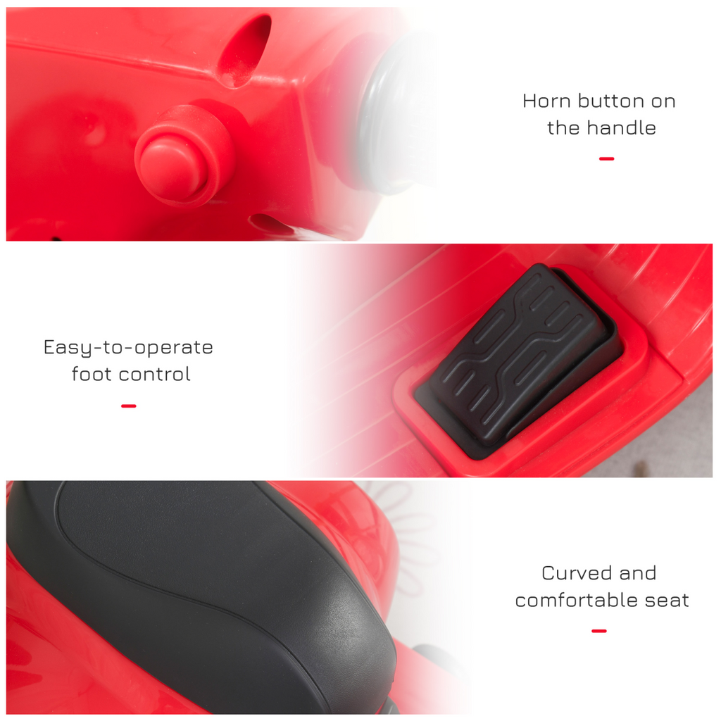 Vespa licensed kids ride-on motorcycle in red, battery-powered electric toy with realistic details for fun playtime.