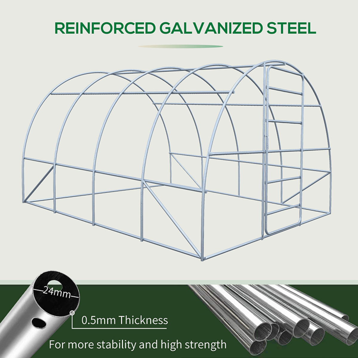 4 x 3M Walk-in Garden Polytunnel Greenhouse Galvanised Steel W/ Door