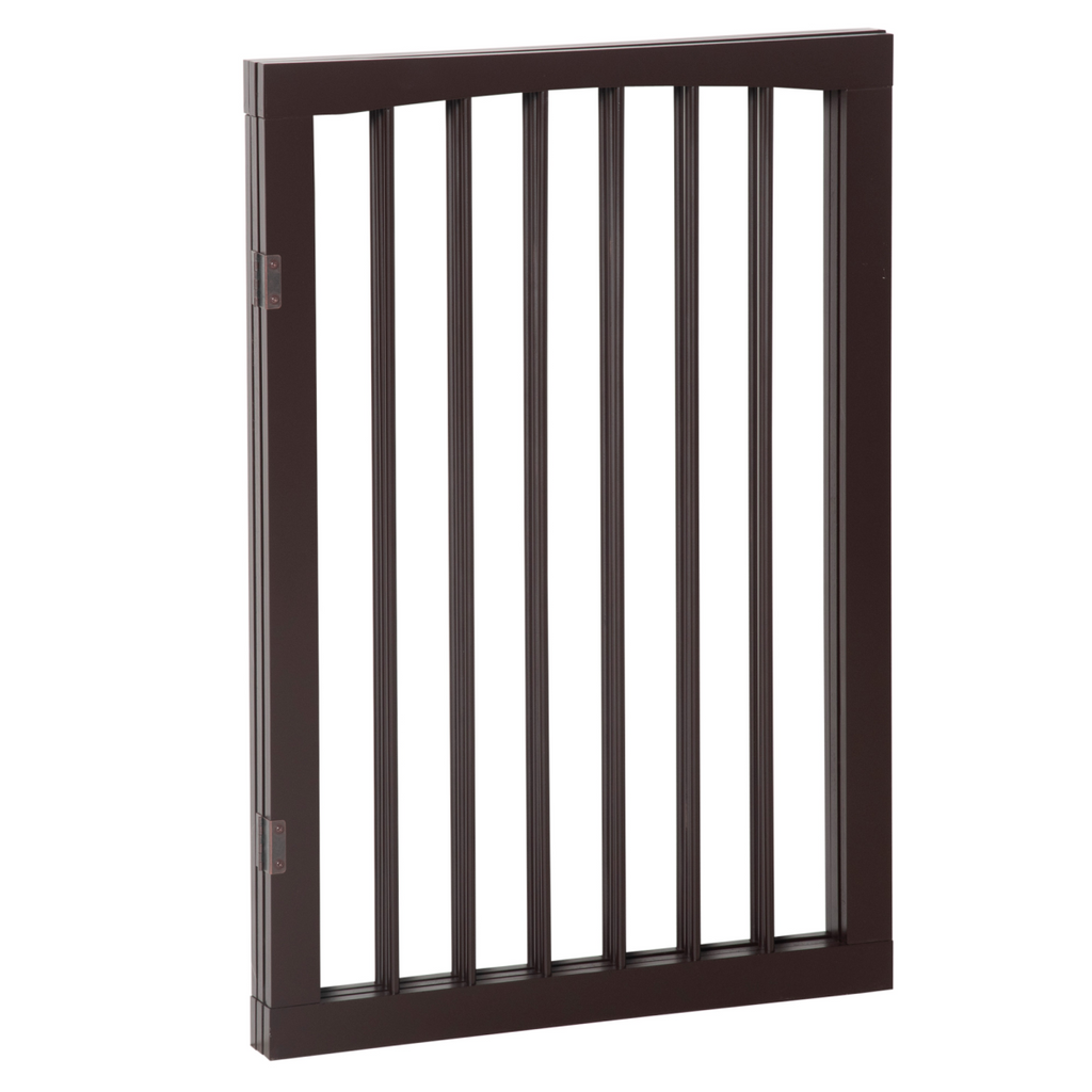 Pawhut folding pet gate in pine wood, free-standing design for indoor child safety and pet containment.