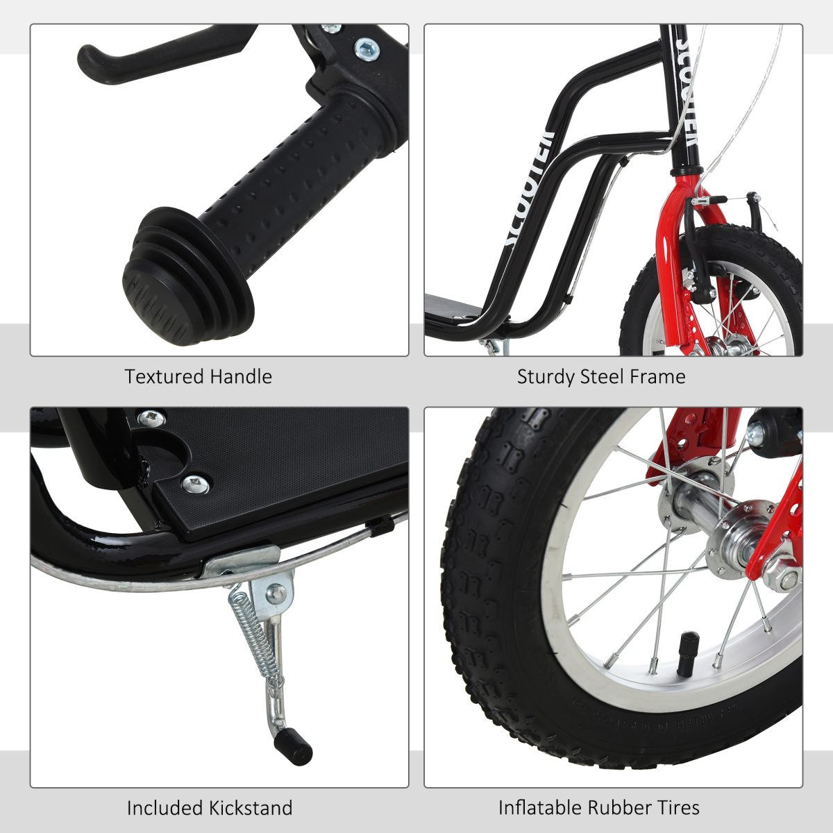 Kids Kick Scooter by FunZone with adjustable handlebar and inflatable wheels, suitable for ages 5+, in black color.