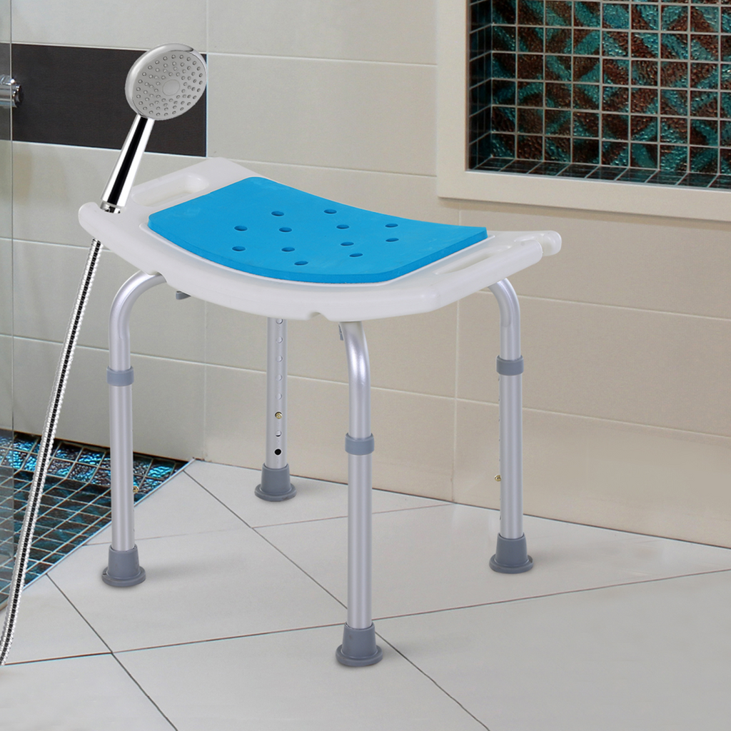 Adjustable aluminum bath stool by HOMCOM, featuring a non-slip surface and 136kg capacity, ideal for shower use.