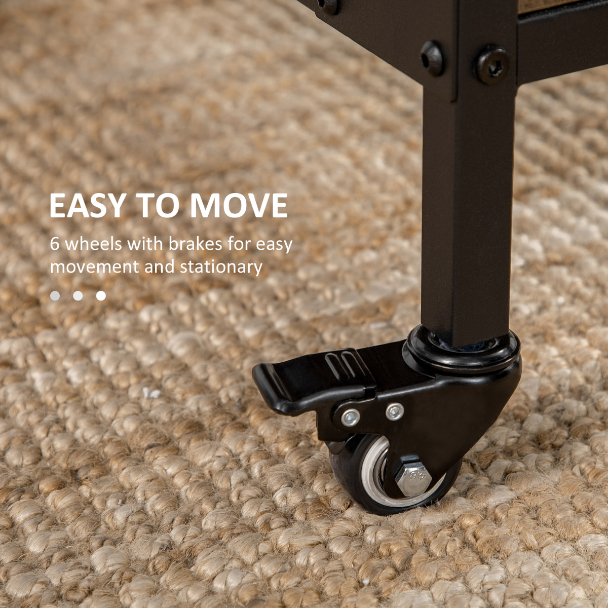 Extendable HOMCOM mobile drop leaf table with wheels, designed to seat 6, showcasing a modern dining setup.