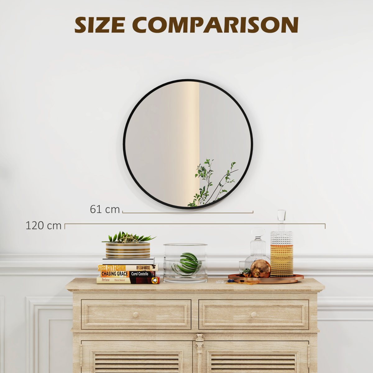 61cm Round Wall Mirror with Black Frame - Modern Circle Mirror for Any Room