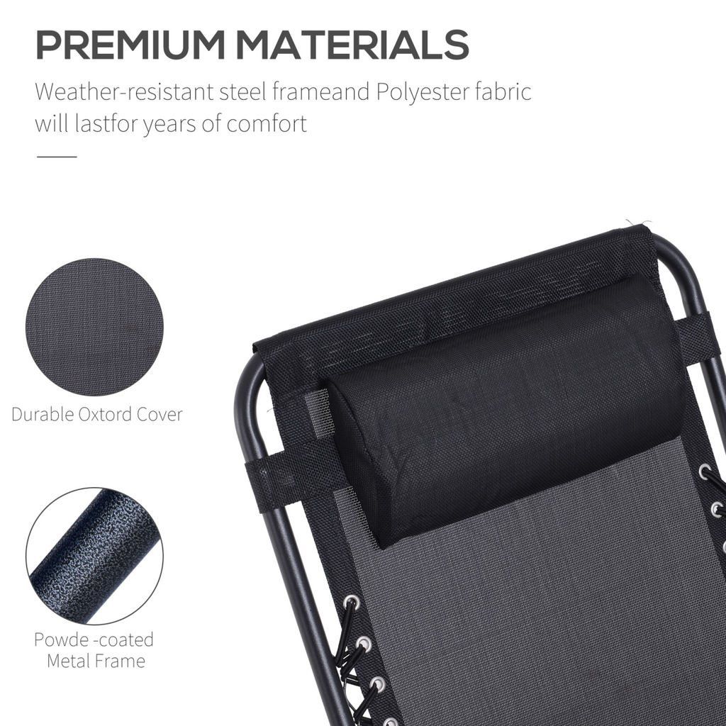 3PC Zero Gravity Chairs Sun Lounger Table Set w/ Cup Holders, Black Outsunny