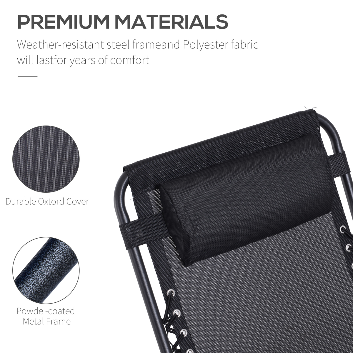 3PC Zero Gravity Chairs Sun Lounger Table Set w/ Cup Holders, Black Outsunny