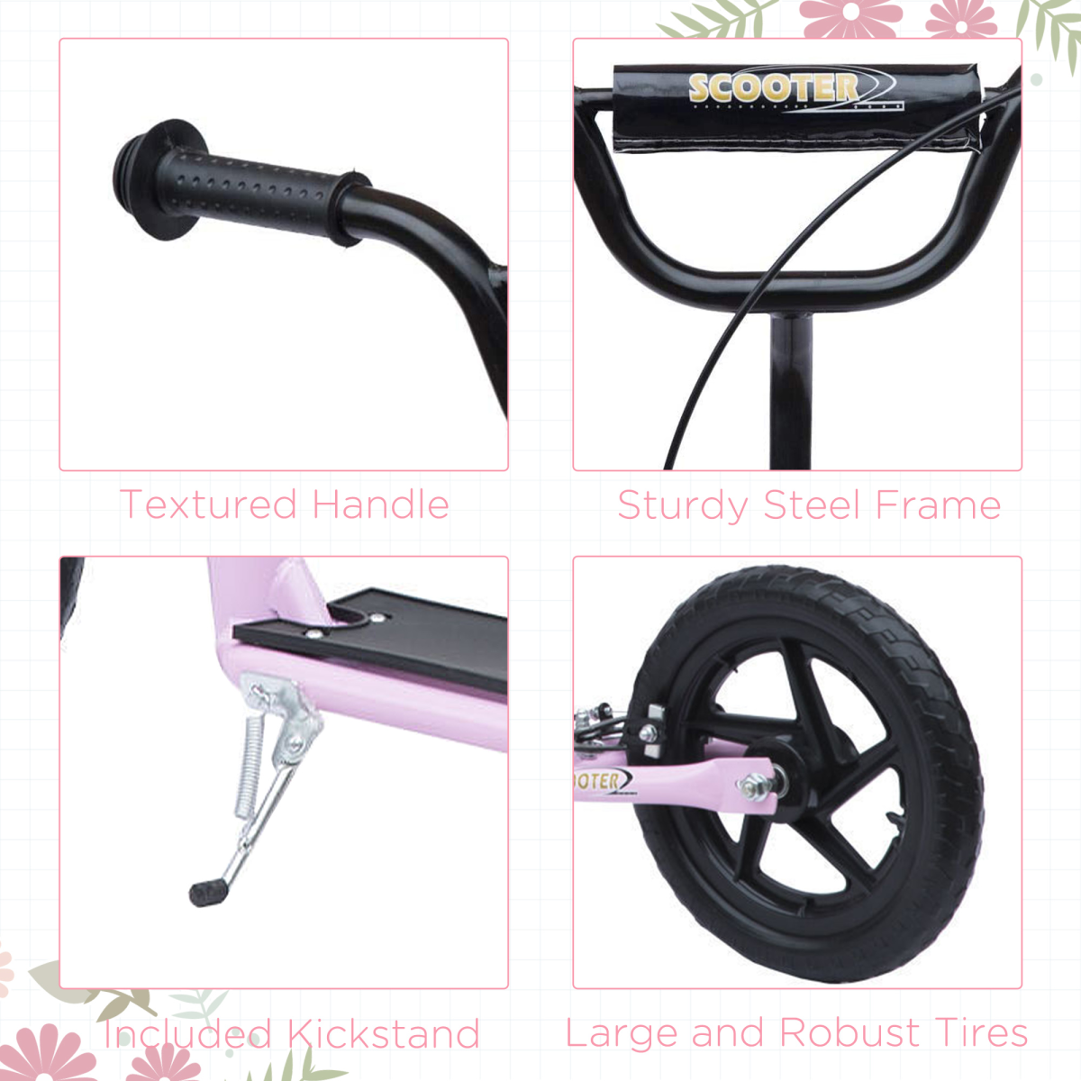 Pink Teen Stunt Scooter with 12" EVA wheels and adjustable height, designed for ages 5 and up by FunZone.