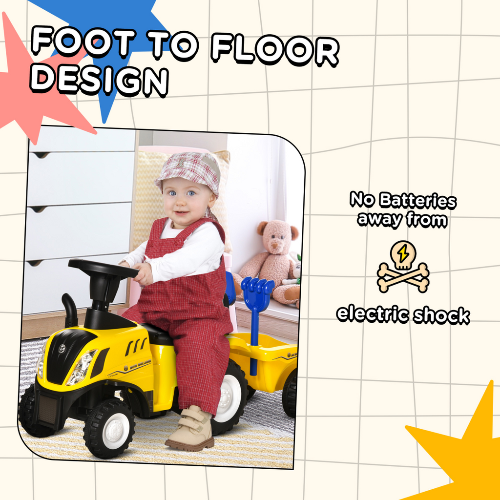 Yellow Ride-On Tractor toddler walker and slider for ages 12-36 months, featuring a fun design for young children.