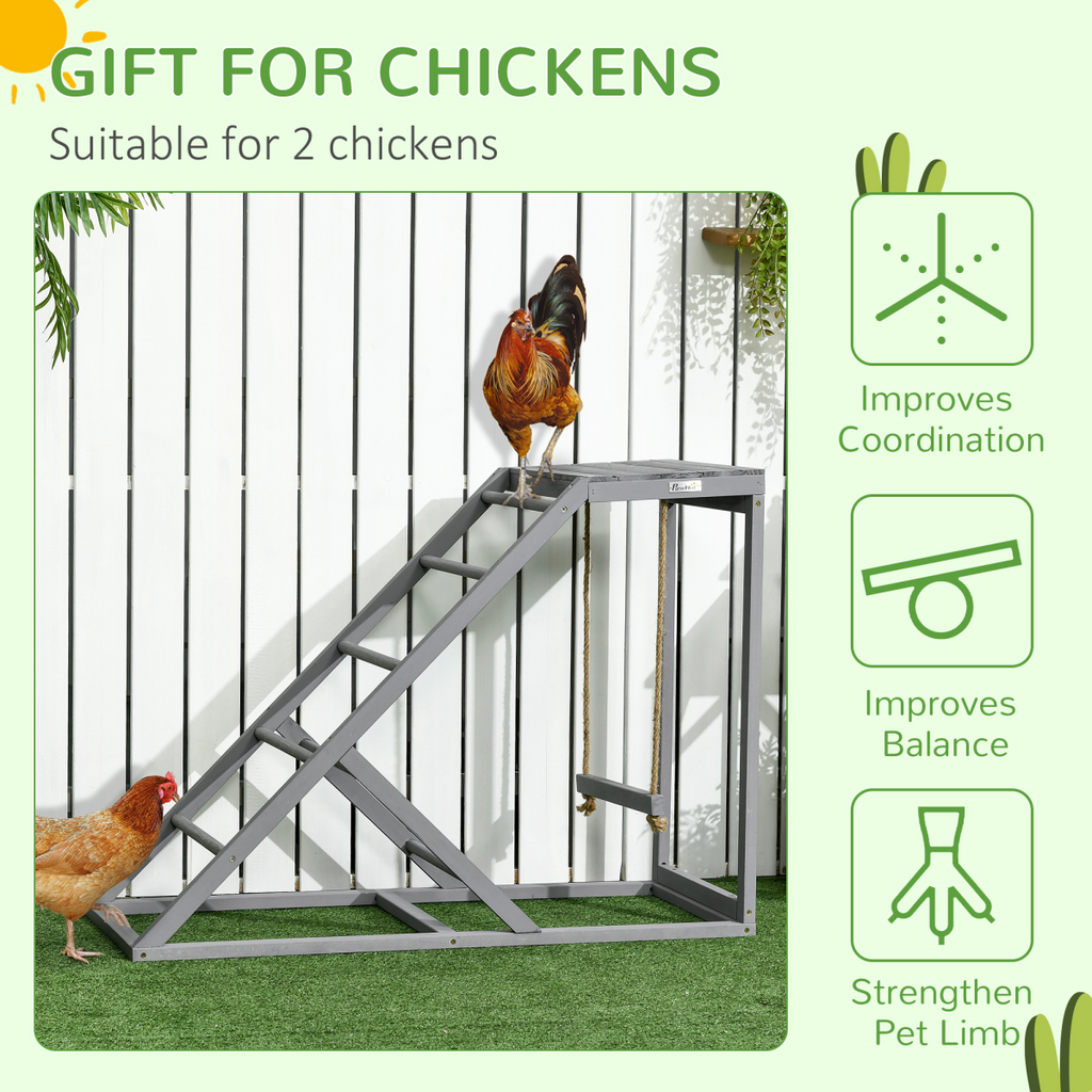 PawHut Chicken Coop Toy with Swing, Ladder, Platform for 2 Chickens, Hens, Grey
