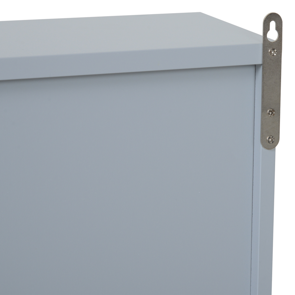 Grey wall mirror cabinet with storage shelf, designed for bathroom use, by Homcom.