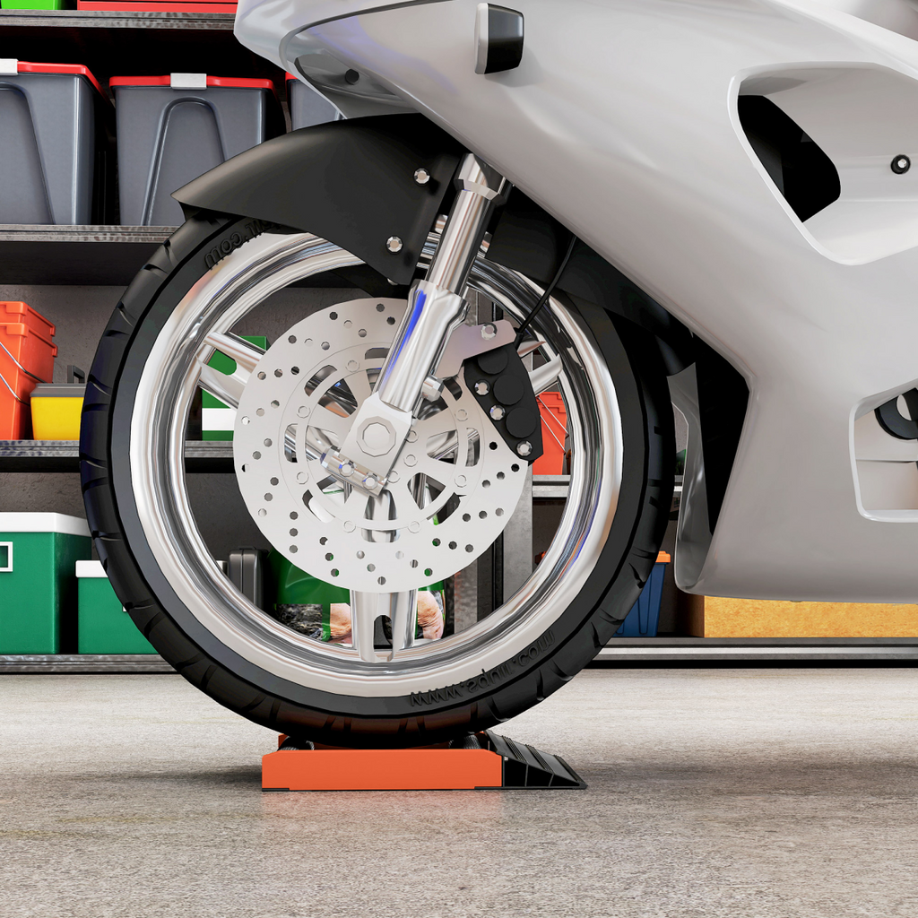 Motorcycle Wheel Roller Stand for Tire Cleaning & Chain Lubrication - 227kg Capacity