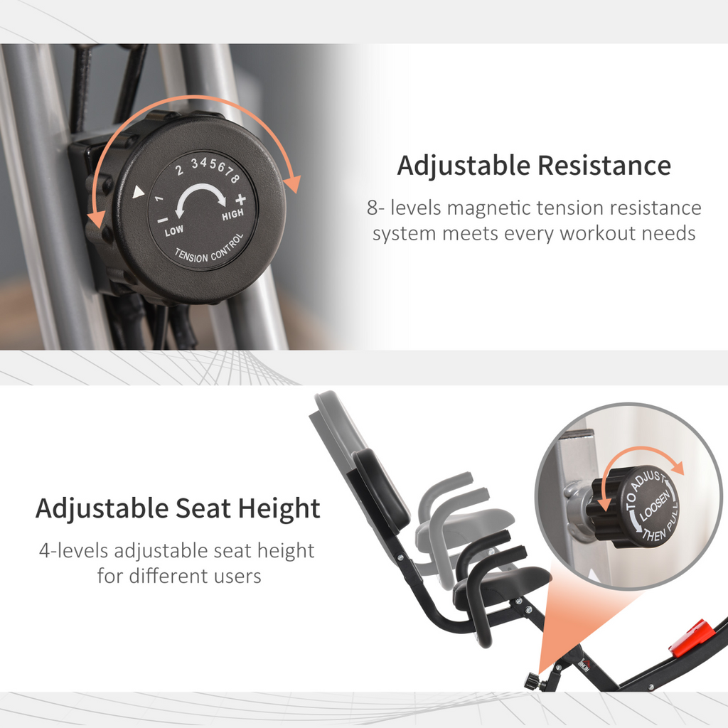 HOMCOM 2-in-1 upright exercise bike in grey with 8 adjustable levels and pulse sensor features.